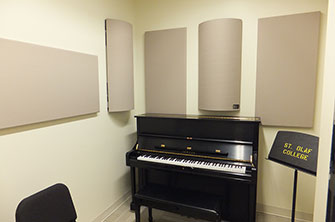 Piano Practice Room: Fabric Wrapped Panels and Curve Diffusors on Wall